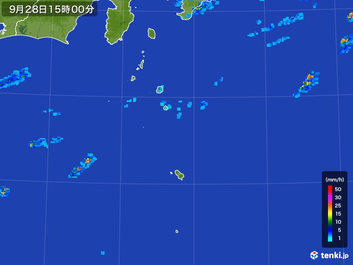 伊豆諸島(東京都)の雨雲レーダー(2017年09月28日)