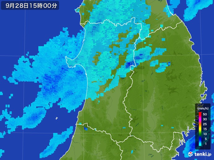秋田県の雨雲レーダー(2017年09月28日)