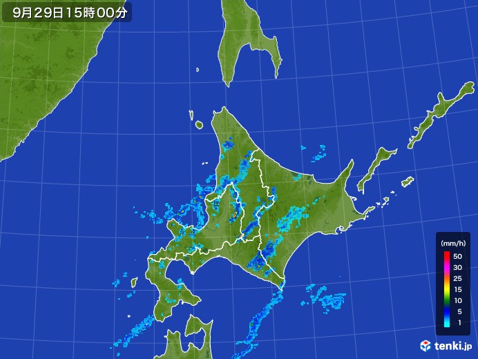 北海道地方の雨雲レーダー(2017年09月29日)