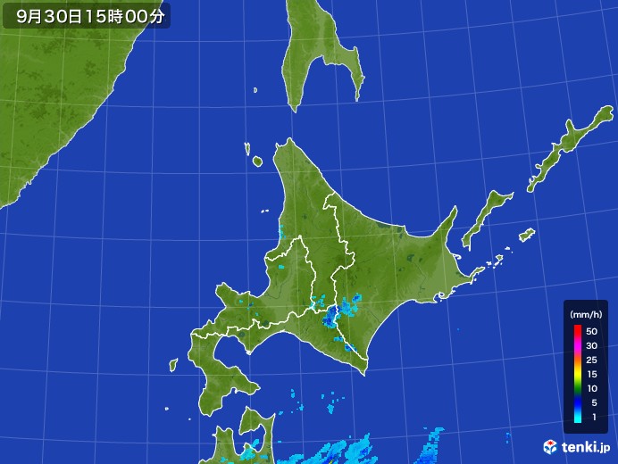 北海道地方の雨雲レーダー(2017年09月30日)