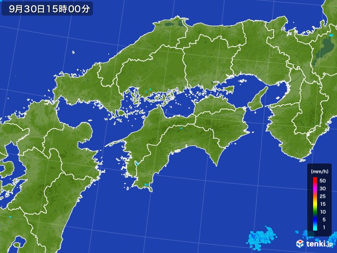 四国地方の雨雲レーダー(2017年09月30日)