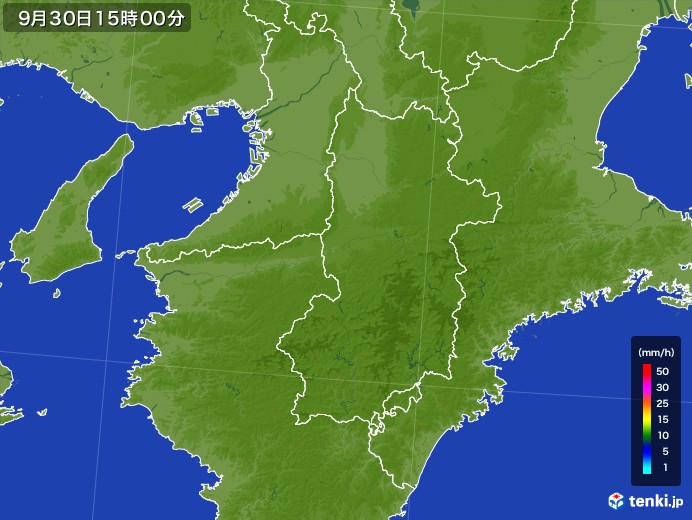 奈良県の雨雲レーダー(2017年09月30日)