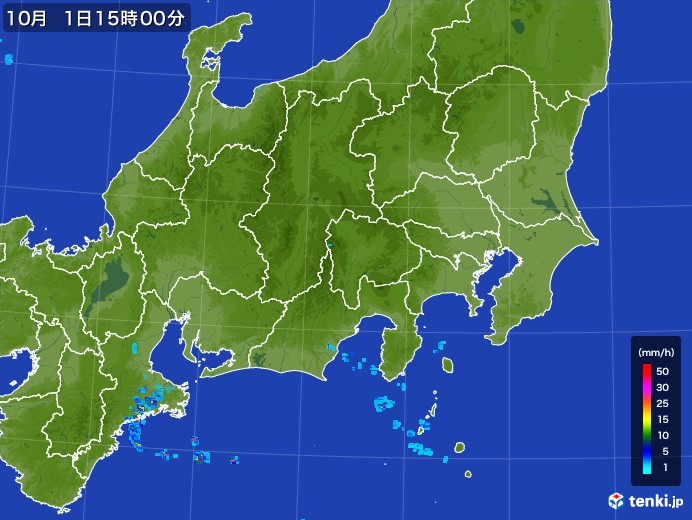 関東・甲信地方の雨雲レーダー(2017年10月01日)