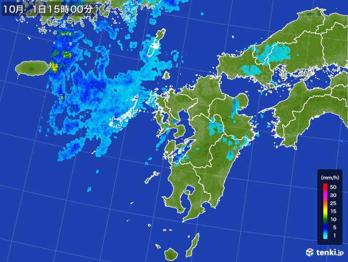 九州地方の雨雲レーダー(2017年10月01日)