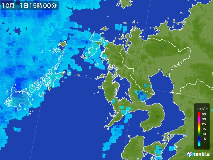 長崎県の雨雲レーダー(2017年10月01日)