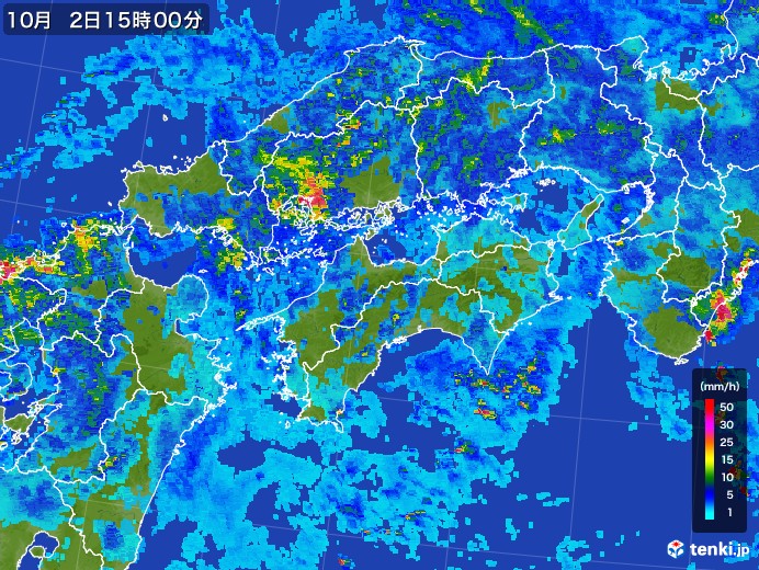 四国地方の雨雲レーダー(2017年10月02日)