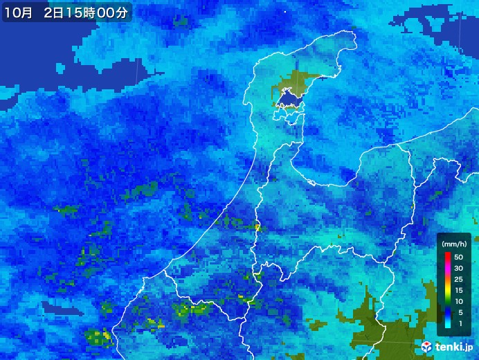 石川県の雨雲レーダー(2017年10月02日)