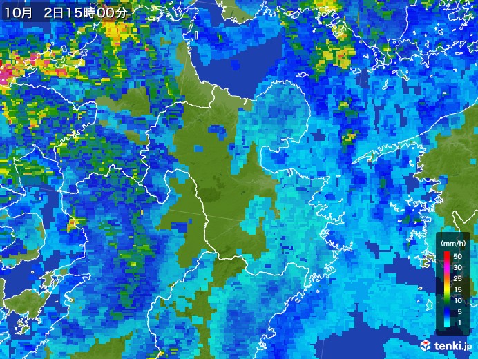 大分県の雨雲レーダー(2017年10月02日)