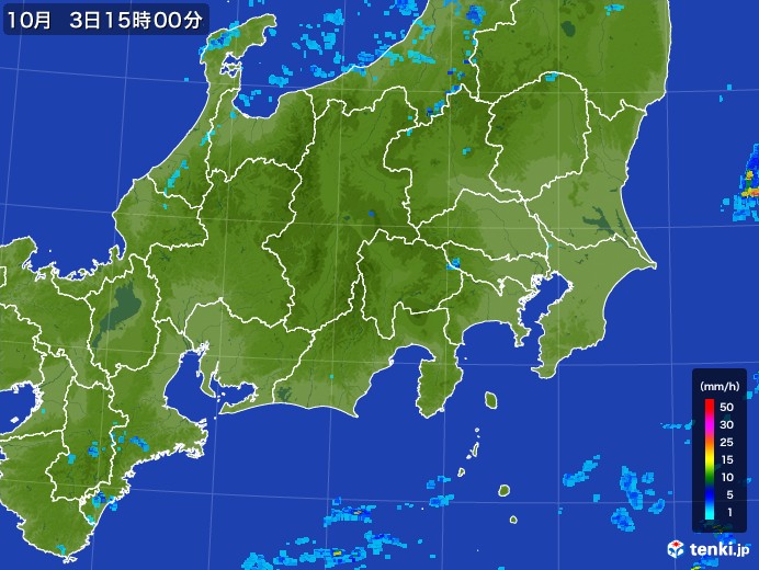 関東・甲信地方の雨雲レーダー(2017年10月03日)