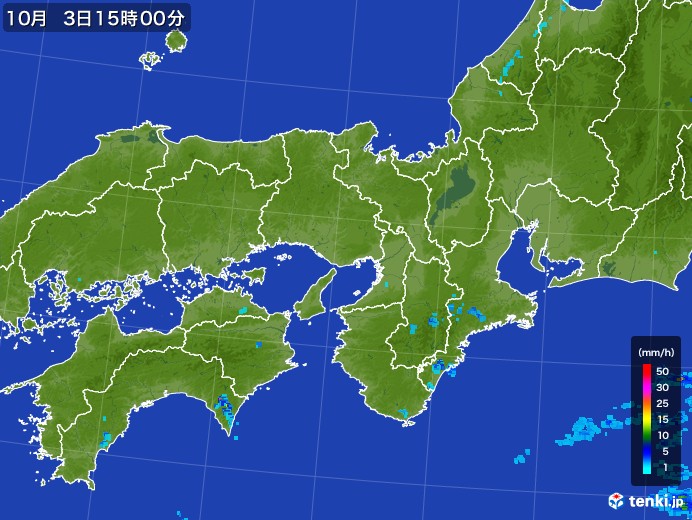 近畿地方の雨雲レーダー(2017年10月03日)