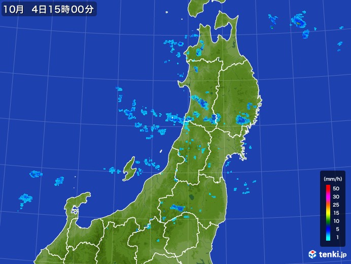 東北地方の雨雲レーダー(2017年10月04日)