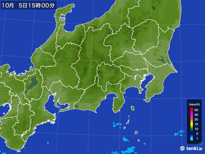 関東・甲信地方の雨雲レーダー(2017年10月05日)