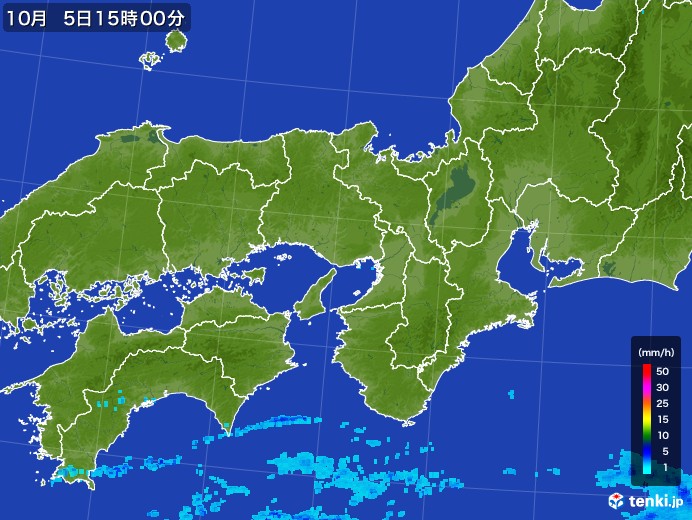 近畿地方の雨雲レーダー(2017年10月05日)
