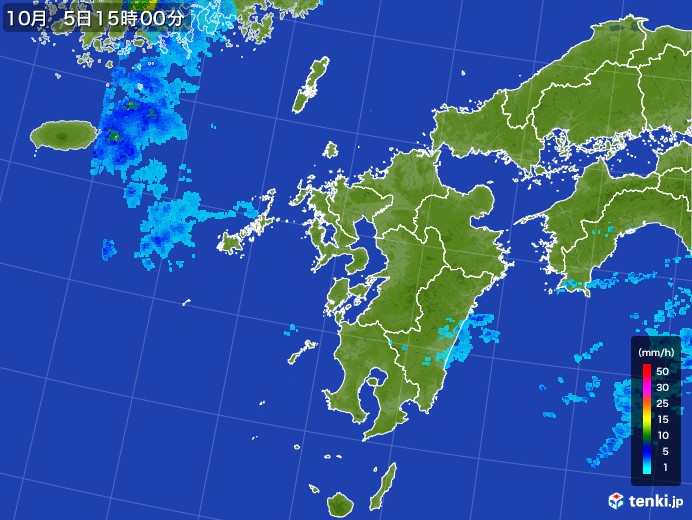 九州地方の雨雲レーダー(2017年10月05日)