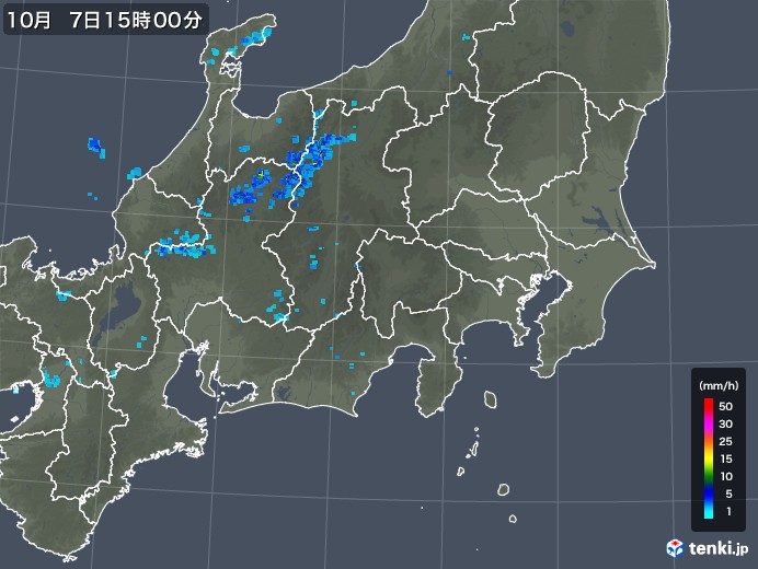 関東・甲信地方の雨雲レーダー(2017年10月07日)