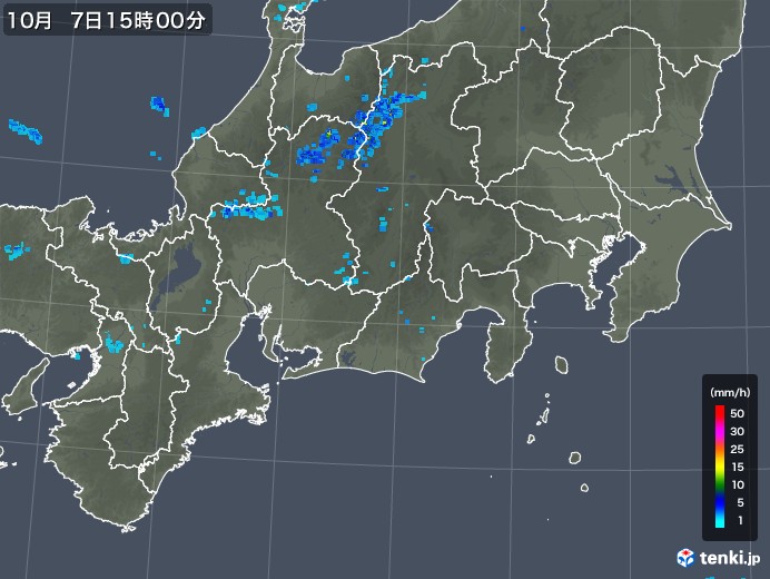 東海地方の雨雲レーダー(2017年10月07日)