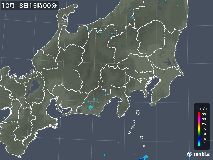 関東・甲信地方の雨雲レーダー(2017年10月08日)