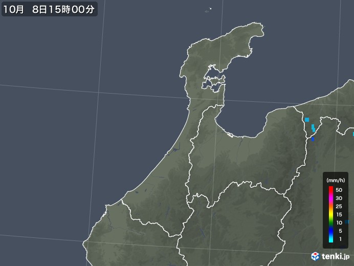 石川県の雨雲レーダー(2017年10月08日)