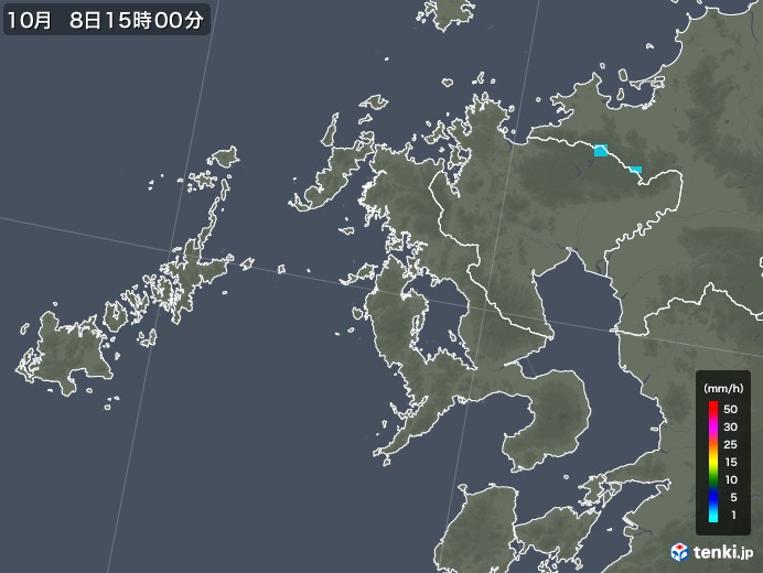 長崎県の雨雲レーダー(2017年10月08日)