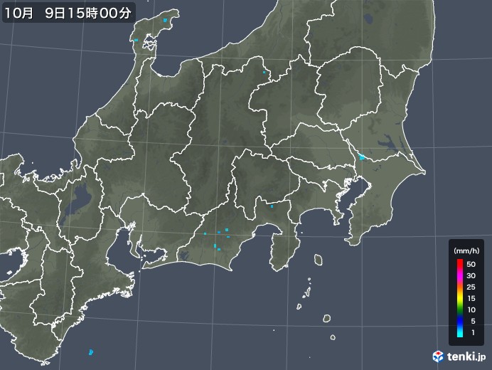 関東・甲信地方の雨雲レーダー(2017年10月09日)