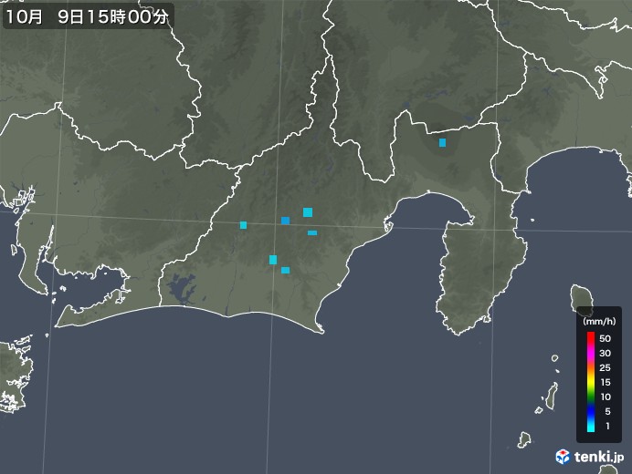 静岡県の雨雲レーダー(2017年10月09日)