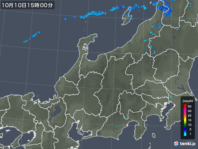 北陸地方の雨雲レーダー(2017年10月10日)