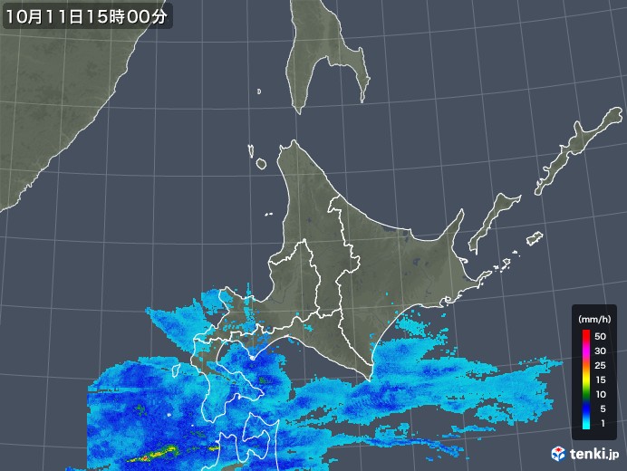 北海道地方の雨雲レーダー(2017年10月11日)