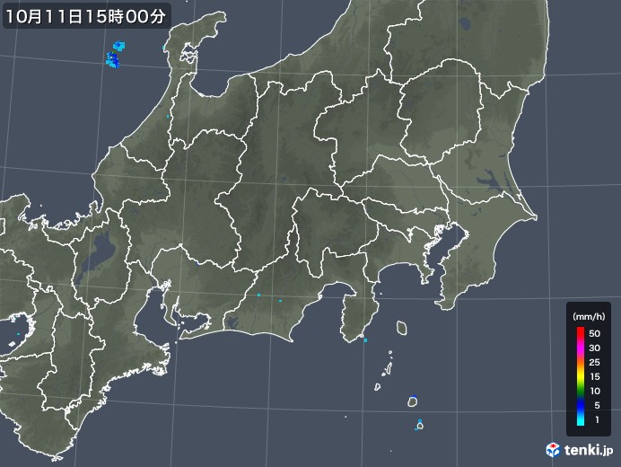 関東・甲信地方の雨雲レーダー(2017年10月11日)