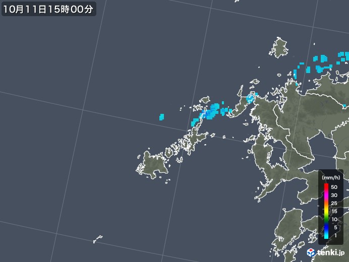 五島列島(長崎県)の雨雲レーダー(2017年10月11日)