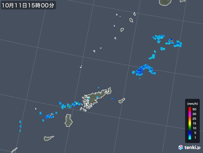 奄美諸島(鹿児島県)の雨雲レーダー(2017年10月11日)