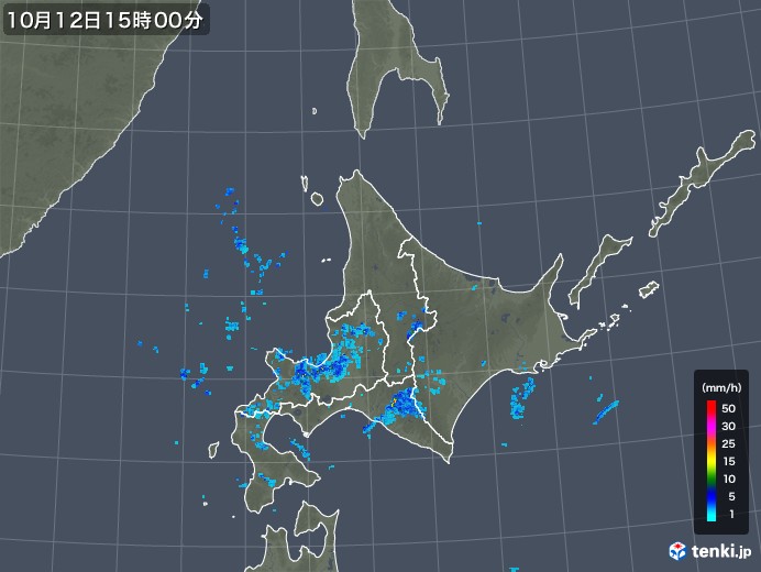 北海道地方の雨雲レーダー(2017年10月12日)