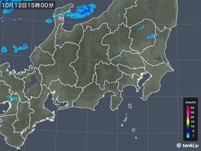 関東・甲信地方の雨雲レーダー(2017年10月12日)