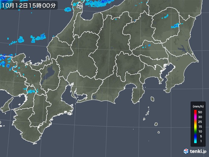 東海地方の雨雲レーダー(2017年10月12日)