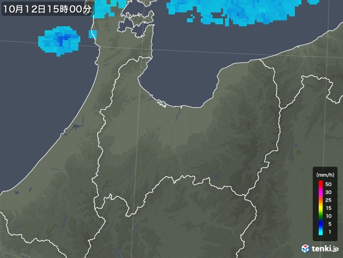 富山県の雨雲レーダー(2017年10月12日)