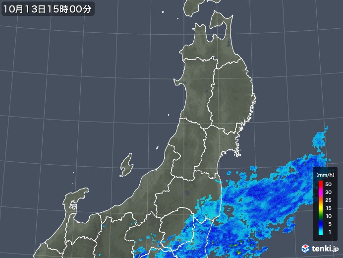 東北地方の雨雲レーダー(2017年10月13日)