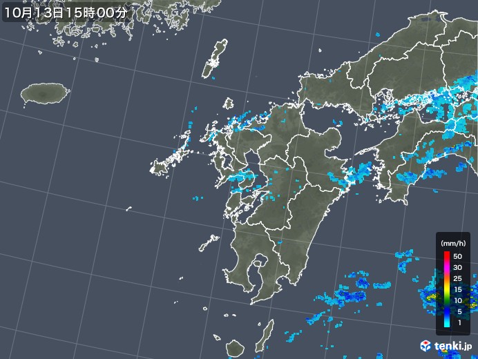 九州地方の雨雲レーダー(2017年10月13日)