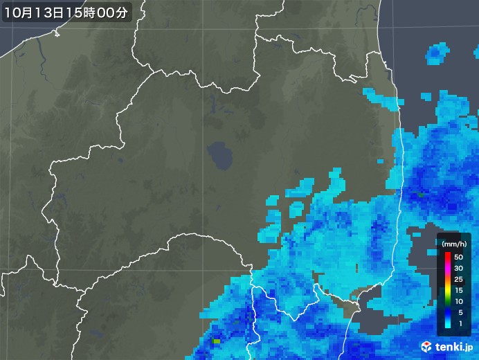 福島県の雨雲レーダー(2017年10月13日)