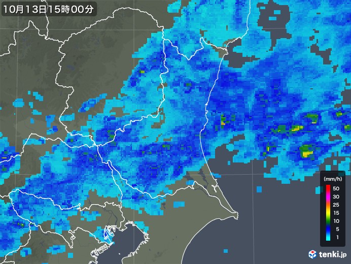 茨城県の雨雲レーダー(2017年10月13日)