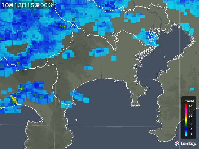 神奈川県の雨雲レーダー(2017年10月13日)