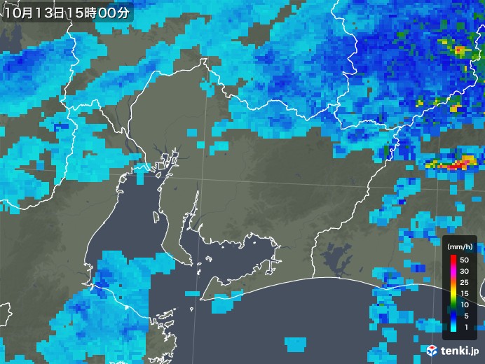 愛知県の雨雲レーダー(2017年10月13日)