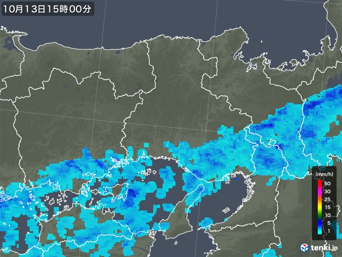 兵庫県の雨雲レーダー(2017年10月13日)