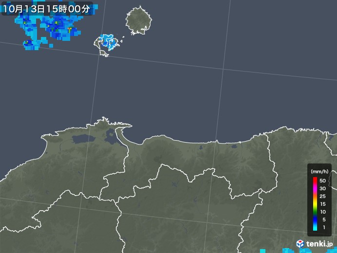 鳥取県の雨雲レーダー(2017年10月13日)