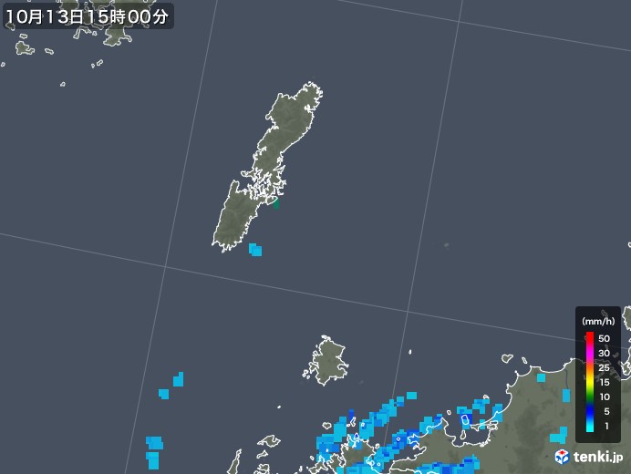 壱岐・対馬(長崎県)の雨雲レーダー(2017年10月13日)