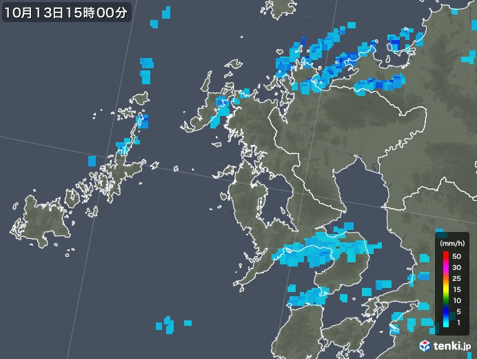 長崎県の雨雲レーダー(2017年10月13日)