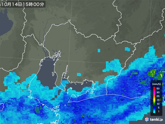 愛知県の雨雲レーダー(2017年10月14日)