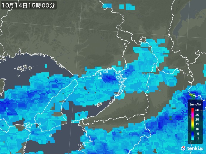 大阪府の雨雲レーダー(2017年10月14日)