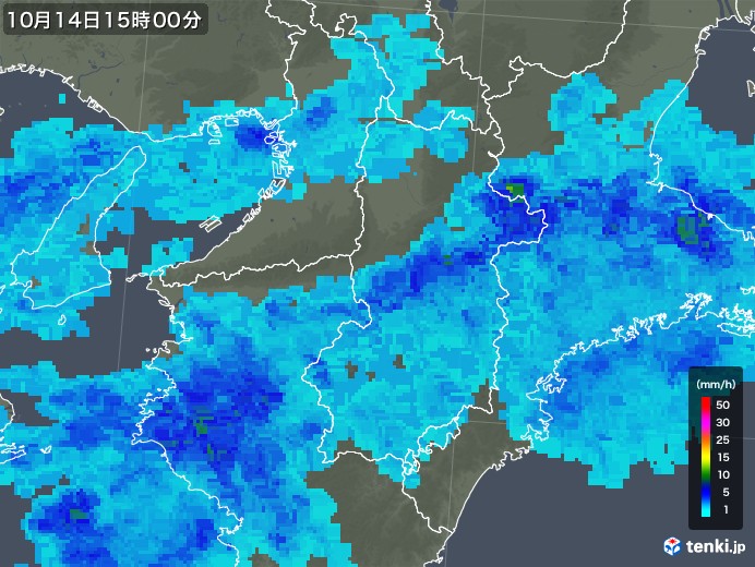 奈良県の雨雲レーダー(2017年10月14日)