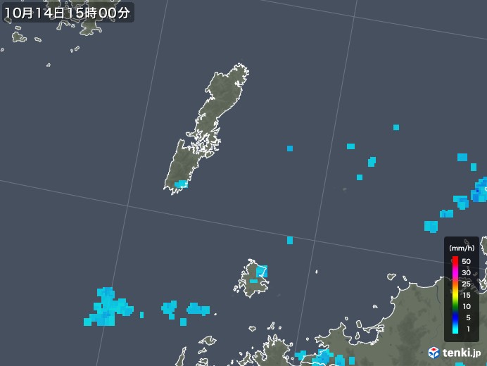 壱岐・対馬(長崎県)の雨雲レーダー(2017年10月14日)