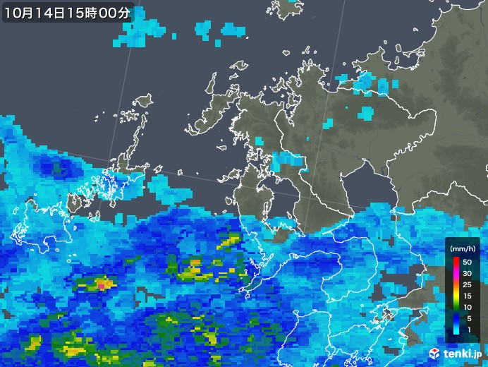 長崎県の雨雲レーダー(2017年10月14日)