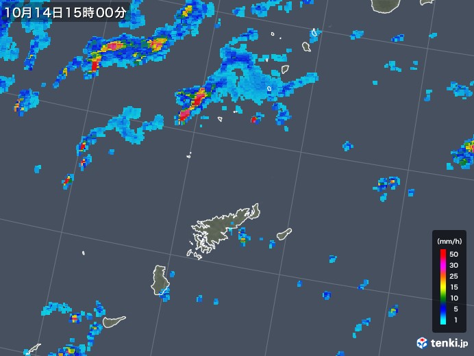 奄美諸島(鹿児島県)の雨雲レーダー(2017年10月14日)